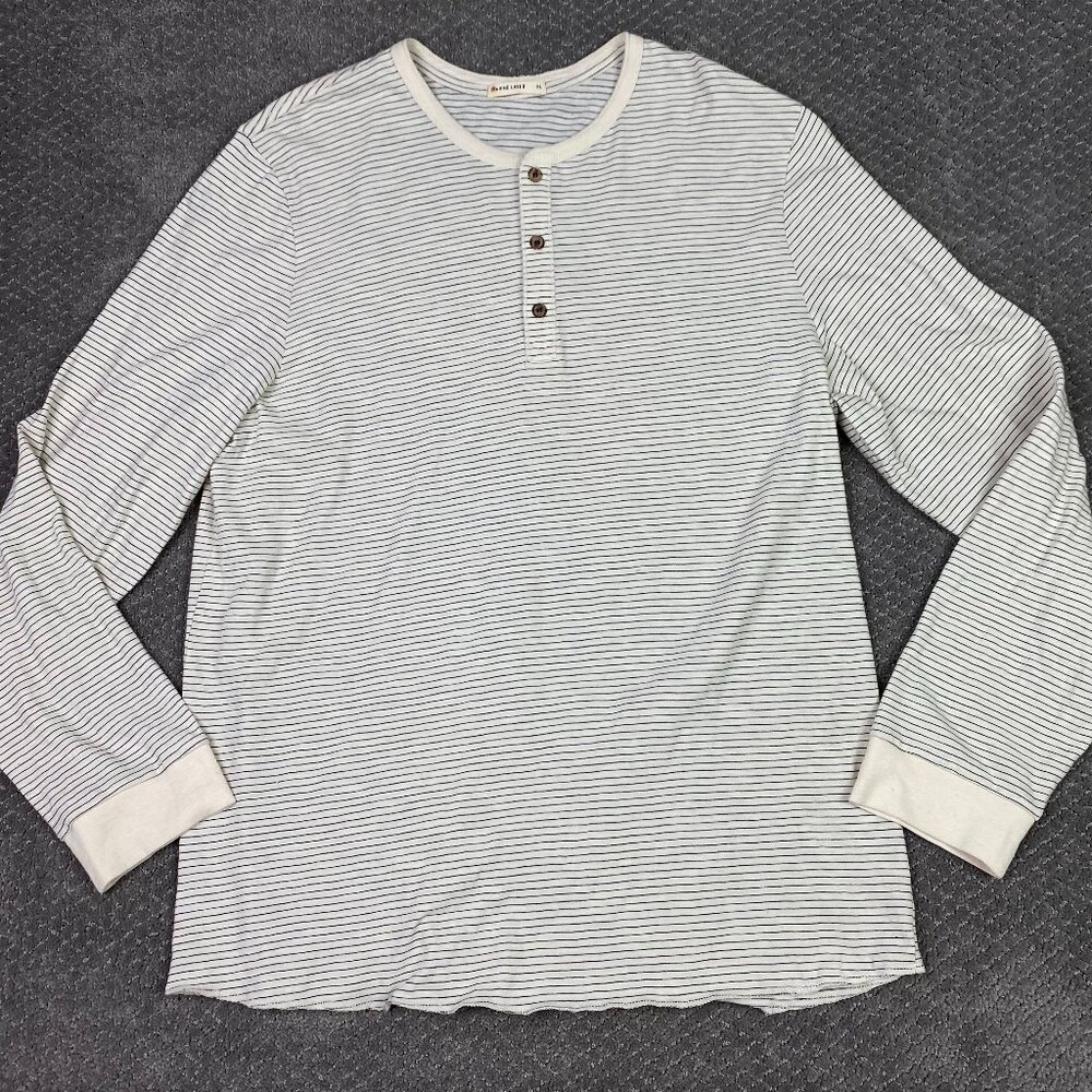Marine Layer Henley Shirt Men's XL Ivory Black Stripe Long Sleeve